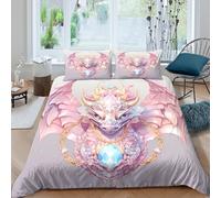 Dragón Rosa Fantasía Funda Nórdica 3D Impresa Microfibra Decoración Dormitorio Juego de Cama Dragón Rosa para Adultos y Jóvenes King（220x240cm）
