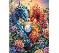 Dragon Rouge et Bleu Dans le Jardin Fleuri Puzzle 1000 Piezas Cartón Resistente para Niños Mayores 14 Años Animal Cuento de Hadas fantástico Estimulación Cerebral Entretenimiento Sin Pantalla Calidad