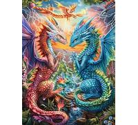 Dragon Rouge et Bleu Dans le Jardin Puzzle 1000 Piezas Cartón Grueso para Adultos Mitos Cuento de Hadas Entretenimiento Casero Alivio Estrés Compatible Marco Estándar Regalo Original 1000 PCS
