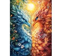 Dragon Rouge et Bleu Dans Les flammes Rompecabezas 300 Piezas Cartón Grueso para Adultos Animal Planta Desconectar Rutina Ejercicio Mental Relajante Decoración Dormitorio Regalo 300 PCS