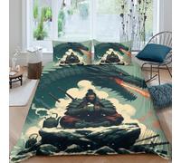 Dragón samurái 3D Impreso Ropa De Cama Motivo De Arte Funda Nórdica con Cremallera Transpirable Y 2 Fundas De Almohada 3 Piezas Double（200x200cm）