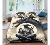 Dragón samurái 3D Impreso Ropa De Cama Motivo De Arte Fundas De Edredón con Cremalleras Suave 2 Fundas De Almohada 3 Piezas Double（200x200cm）
