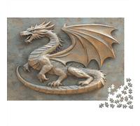 Dragon Sculpture-Fantasy Mythical Art Adult Jigsaw for Wall Decor Metallic Dragon Relief Sculpture Educational Game Decompression 1000Pc 52x38cm/1000pcs