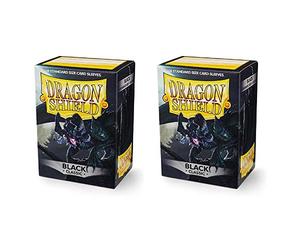 Dragon Shield Classic, Schwarz/Black sobres de papel (2 paquetes, 2 x 100) para TCGs Pokemon MTG Magic