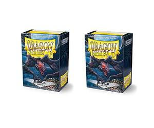 Dragon Shield Mate, Schwarz/Black 200 Titular de la tarjeta, mangas (2 paquetes, 2 x 100) para TCGs Pokemon MTG Magic