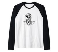 Dragón sobre raíces Viking Nordic Warrior Mitología Camiseta Manga Raglan