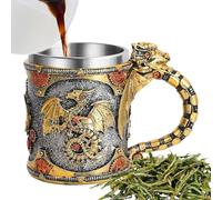 Dragon Taza, acero inoxidable medieval Cup, 5,83 x 4,33 pulgadas, 400 ml, capacidad detallada, dragones escultura, diseño aislado, plata, 1 pieza de café o whiskey , camping picnic use