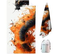 Dragón Toalla Playa Microfibra Grande 180x80cm Toalla Gimnasio Hombrecon Bolsa de Almacenamiento, Toallas de Playa de Secado Rápido y Sin Arena, Beach Towel Ligeras para Playa, Viajes - Amarillo A9-Z