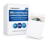 Dragon Trading - 100 fundas de cartón para CD, sobres de cartón blanco para CD, DVD y discos Blu-ray, protectores rígidos para envío de un solo disco