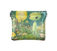 Dragon Treasure Cave - Monedero pequeño de cuero, impermeable, organizador de llaves para mujeres y niñas, Campo de flores alienígenas, 1 size, Moderno