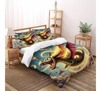 Dragón Volador de Dibujos Animados De 3 Piezas,Funda De Edredón Doble con Fundas De,Estilo Europeo Ropa De Cama Vida silvestreTema,100% Algodón Puro,Adecuado para Adultos Y Niños Double(200x200cm)