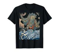 Dragón Volando Sobre Las Olas Turbulentas Vintage Japonés Dragón Camiseta
