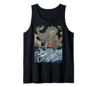 Dragón Volando Sobre Las Olas Turbulentas Vintage Japonés Dragón Camiseta sin Mangas