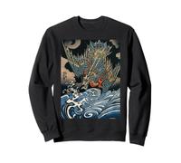 Dragón Volando Sobre Las Olas Turbulentas Vintage Japonés Dragón Sudadera