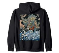 Dragón Volando Sobre Las Olas Turbulentas Vintage Japonés Dragón Sudadera con Capucha