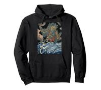 Dragón Volando Sobre Las Olas Turbulentas Vintage Japonés Dragón Sudadera con Capucha
