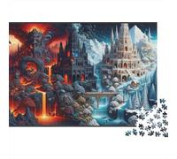 Dragón Volcánico Fantasía Puzzle de 1000 Piezas Papel para Adultos Castillo de Hielo Contraste Escena Puzzle para Toda la Familia Relajación Regalo 38x26cm/1000pcs