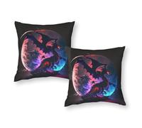 Dragon Vs. Moon - Funda de almohada de fantasía épica lavable a máquina, funda de almohada de seda, regalo para niños, viajes, 20 x 20 pulgadas