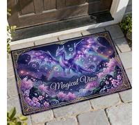 Dragon Welcome - Tapete decorativo para puerta de bienvenida, diseño de cerezas mágicas de fantasía, arcoíris, no violeta, antideslizante, decoración del hogar, para entrada, porche, balcón, 29 x 17