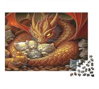 Dragon with Kittens 100% Recycled Cardboard Golden Earth Dragon 1000 Piece Jigsaws for Adults Unique Classic Educational Games 38x26cm/1000pcs