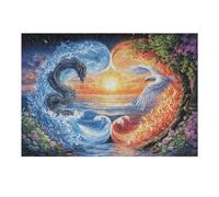 Dragón y águila al Amanecer sobre el mar Puzzle 300 Piezas Educativo Impresión HD Juego De Rompecabezas para Familia Entretenimiento Inteligente Construir Maquetas 300 PCS