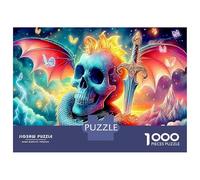 Dragón y cráneo Puzzle 1000 Piezas - Papel Reciclado & Puzzle Imposible Vista Bestia fantasía Oscura - para Entusiastas De Puzzles 70x50cm/1000pcs Regalo para Adultos