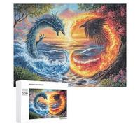 Dragón y Fénix Frente al Amanecer Puzzle 500 Piezas para Adultos Entrenamiento Cerebral Dominio Lógico Regalo para Amantes De Desafíos 500 PCS