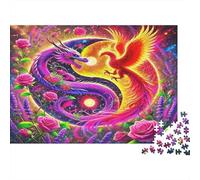 Dragón y Fénix Puzzle de 1000 Piezas para Adultos Papel Arte Fantástico Fondo Floral Relajante Decorativo Regalo Hogar 70x50cm/1000pcs