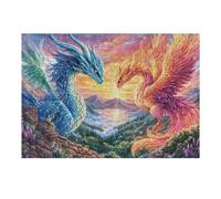 Dragón y fénix se enfrentan al Amanecer Puzzles 300 Piezas Moderno Creativo Tiempo Feliz Rompecabezas Familiar para Adultos 3D Maquetas Construir Aliviar Estrés Decorativo 300 PCS