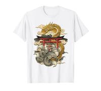 Dragón y Zorro de Nueve Colas Mitología Japonesa Lámina Camiseta