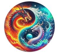 Dragón Yin Yang Puzzle de 1000 Piezas Redondo Papel Puzzle para Adultos Fuego y Agua