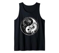 Dragones luchando Yin Yang Vintage Japonés Anime Retro Arte Camiseta sin Mangas