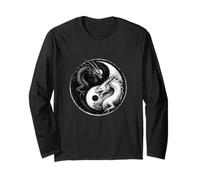 Dragones luchando Yin Yang Vintage Japonés Anime Retro Arte Manga Larga