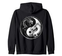 Dragones luchando Yin Yang Vintage Japonés Anime Retro Arte Sudadera con Capucha