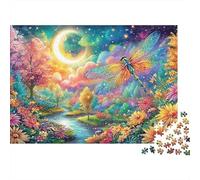 Dragonfly bajo el Camino Floral Iluminado por la Luna Puzzle De 1000 Piezas libélula Motivo Juego Educativo Clásico para El Tiempo De Puzzles En Familia 70x50cm/1000pcs