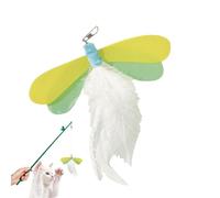 Dragonfly Cat Toys Feather, Dragonfly Cat Teaser Wand, Interactive Kitten Feather Stick with Bell, Recambio Feather Toy for Indoor Cat Training and Playtime Entertainment