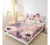 Dragonfly Fitted Hoja m Tamaño,Acuarela Margarita Floral Planta Suave Tela Profundidad Bolsa Cubierta de Colchón,Wildlife Glitter Corbata Dye Imprimir Cubierta de Cama con 1 Funda de Almohada (sin