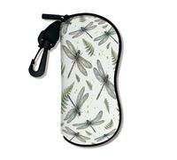 Dragonfly - Funda suave para gafas, diseño botánico vintage de insectos con gancho de cremallera, almacenamiento portátil Neopr, Blanco, 3x7 Inch
