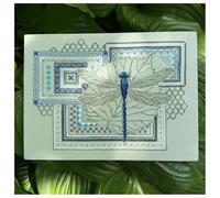 Dragonfly Geometric Cross Stitch Kit, Diy Needlepoint Starter Kit for Beginners, Needlepoint Stamped Embroidery Kits with Beads & Yarn Threads, Modern Insect Stamped Embroiderys Kits
