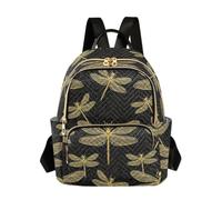 Dragonfly Golden Gold - Mochila acolchada para mujer con múltiples bolsillos con cremallera, bolsa de viaje de poliéster ligera, Dragonfly Golden Gold, Medium, Mochilas Daypack