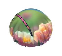 Dragonfly In Bloom - Gorro de ducha impermeable de doble capa para mujeres y hombres, protección del cabello para baño, máscaras faciales, spa