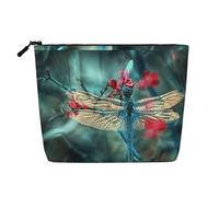 Dragonfly On The Flower - Bolsa de cosméticos con cremallera de gran capacidad, bolsa de viaje de cáñamo falso, organizador de uso diario para mujer
