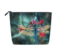Dragonfly On The Flower - Organizador de cosméticos grande, bolsa de cáñamo falso, resistente al agua, con cremallera para viajes diarios