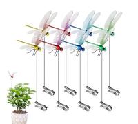 Dragonfly Rod Clip, 8 Pieces Fake Dragonfly Inserts, Colorful Garden Decor, Natural Stakes, Fly Scare Devices, for Indoor, Outdoor, Yard, Patio, Garden Use, 13.5cm/9.5x30cm