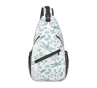 Dragonfly Sling Bag Crossbody Mochila Elegante Patrón sin Costuras con Siluetas de Libélula Azul Hojas Gimnasio Deportes Viajes Senderismo Mochila Linda Estampado de Insectos Bolsa de Pecho Bolsa de H