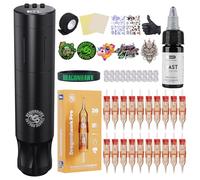 Dragonhawk Kit de máquina de tatuaje inalámbrica A3 para principiantes, bolígrafo giratorio con batería de 1500 mAh, 20 agujas de cartucho y potencia RCA de modo dual de 3,5 mm, trazo estándar para