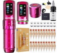 Dragonhawk L3 Kit de Tatuaje Máquina Rotativa Completa con Motor Mcore Potente, 2 Baterías, Cartuchos de Agujas para Artistas, Color Rosa