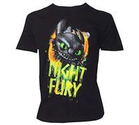 Dragons Camiseta para niño con diseño de Cómo Entrenar a tu dragón Brillante, con Desdentado, Las Letras Brillan en la Oscuridad, Negro - 140/146