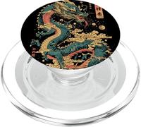 Dragon'S Embrace: Sakura & Wave Art Fusion Gráfico PopSockets PopGrip para MagSafe