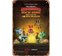 Dragons: Rescue Riders: Hunt for the Golden Dragon 2020 - Placa de metal para decoración de pared, 20,3 x 30,5 cm